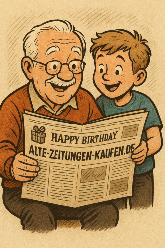 Opa liest aus der alten Zeitung dem Enkel vor.